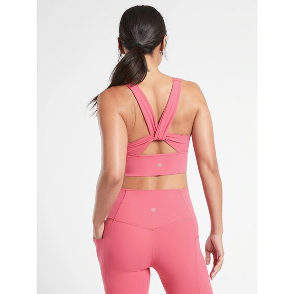 Athleta Warrior Twist Longline Sports Bra Sz M Pink Low Impact Support Yoga - Picture 1 of 8